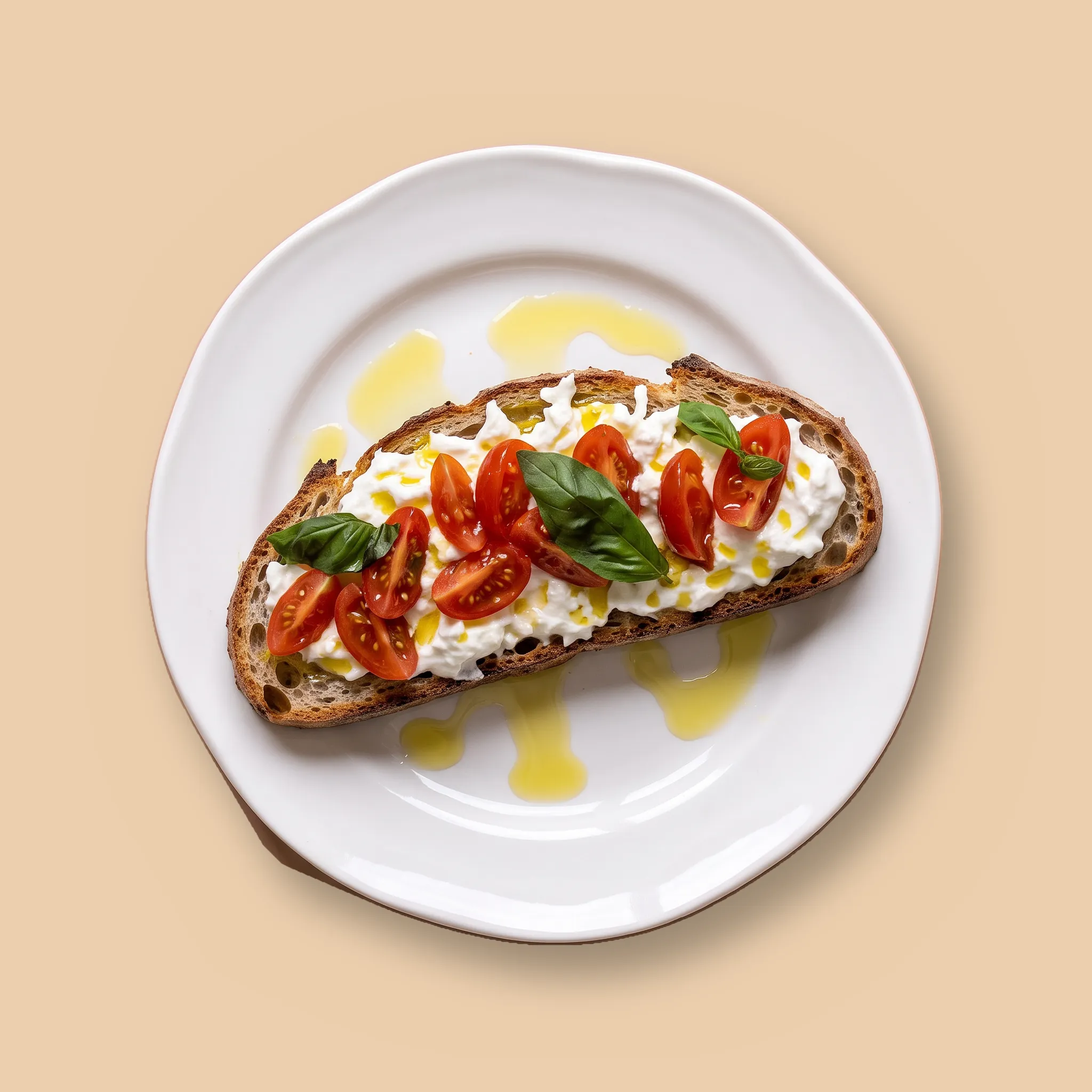 La Caprese Elevada: Tomate cherry · Burrata · Albahaca · AOVE