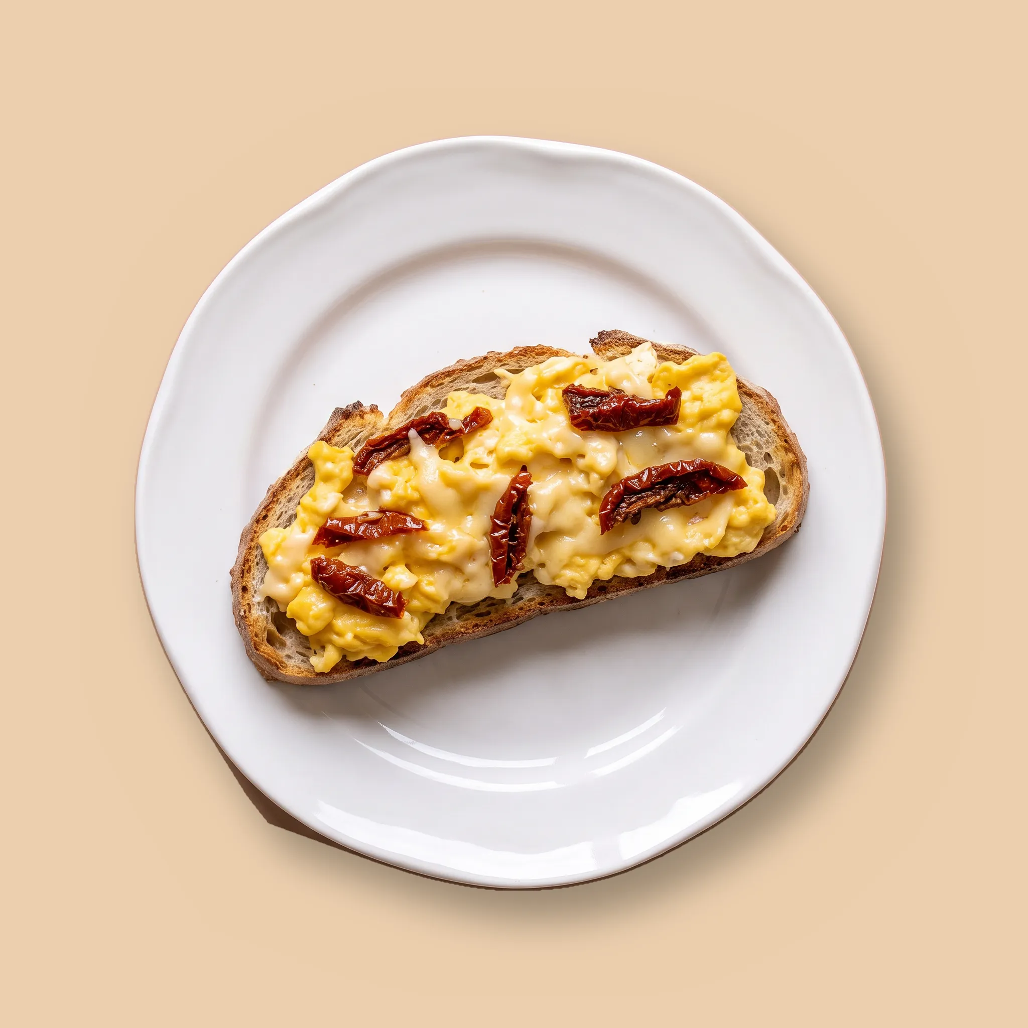 Goldie Morning: Huevos revueltos · Queso Havarti · Tomate deshidratado